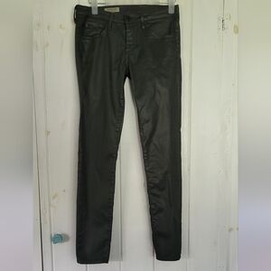 AG Super Skinny Gray Coated Faux Leather Jeans